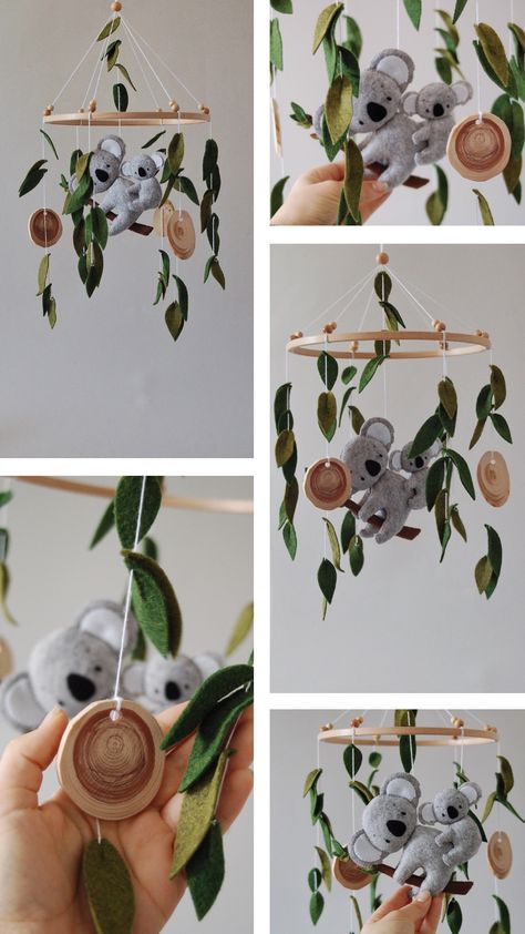 Australia Nursery, Diy Crib Mobile, Crib Mobile Girl, Koala Nursery, Mobile Girl, Baby Mobile Felt, Diy Baby Mobile, Crochet Mobile, Toddler Quiet Book