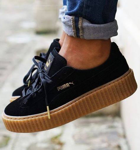 Shopaholics beware. Puma Women Shoes, Puma Creepers, Sneaker Outfits, Puma Women, Trendy Sneakers, Pumas Shoes, Crazy Shoes, Black Sneakers, Shoe Obsession