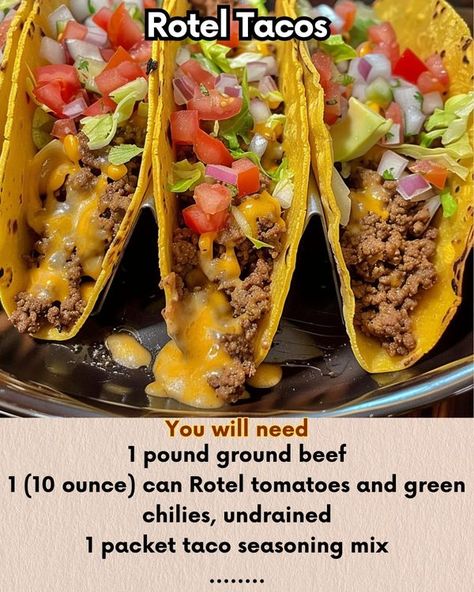 Recipes Gourmand Pantry | Rotel Tacos 😍😍🔥🔥 | Facebook Rotel Tacos Ground Beef, Tamales Casserole, Rotel Tacos, Tamale Casserole, Taco Seasoning Mix, Taco Shells, Taco Ingredients, Taco Bake, Baked Rice