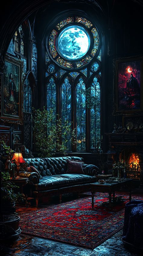 Gothic Living Room Ideas: Mystical Decor & Ornate Velvet Furniture Gothic Dream House, Creepy Mansion Interior, Neo Gothic Aesthetic, Whimsy Goth Home Aesthetic, Creepy House Aesthetic, Mystical Living Room, Modern Castle Interior, Southern Gothic Room, Gothic Mansion Interior