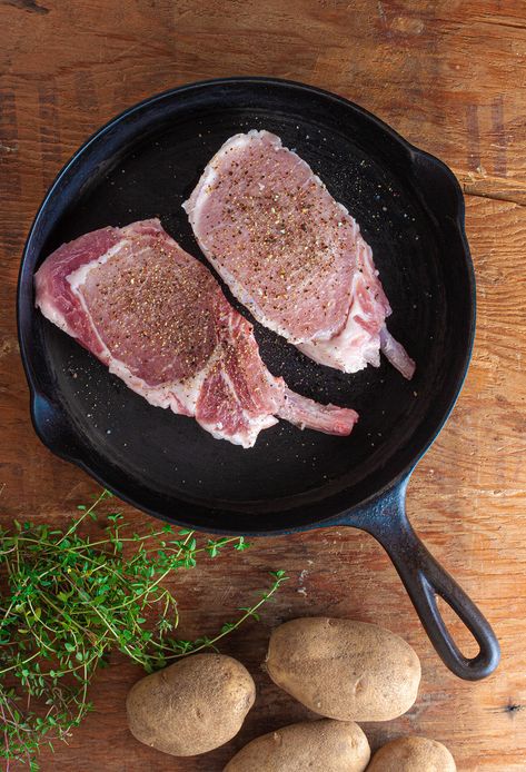 French Cut Bone-in Pork Chops with Garlic Herb Butter French Bone In Pork Chops, French Cut Pork Chop Recipes, Pork Bone In Recipes, Frenched Pork Chops, French Pork Chops, Center Cut Pork Chop Recipes, Thick Pork Chop Recipe, Bone In Pork Loin, Pork Chops Bone In