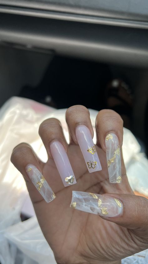 Buchi Fresa Nails, Nail With Gold, Pretty Girl Nails, Marble Acrylic Nails, Girl Nails, Colored Acrylic Nails, Cute Nail Ideas, Colored Acrylic, Ballerina Nails