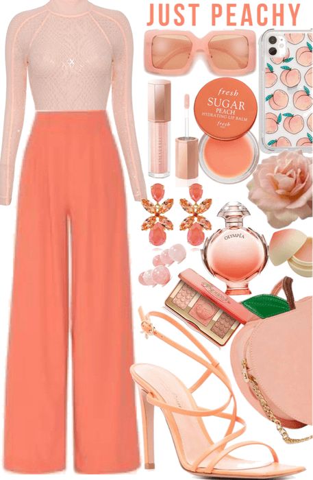 Light Peach Outfit, Peach Themed Outfit, Coral Monochromatic Outfit, Peach Fuzz Color Outfit, Peach Fuzz Outfit Ideas, Peach Colored Outfits, Peach Color Outfits Fashion Ideas, Peach Outfits For Women, Peach Aesthetic Outfit