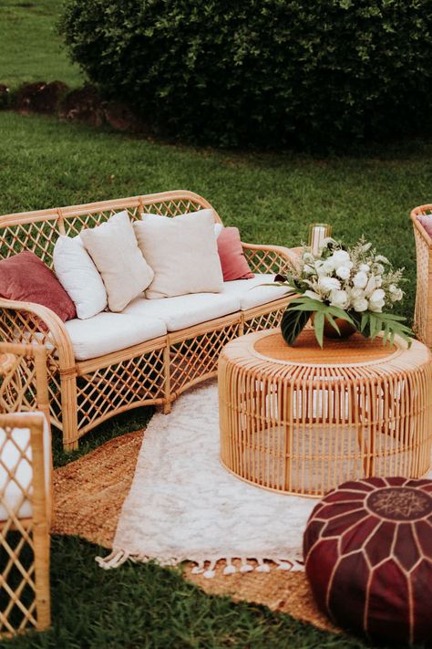 Boho Wedding Furniture Lounge Areas, Boho Wedding Lounge Area, Boho Cocktail Table Decor, Boho Cocktail Hour, Cocktail Hour Seating, Rattan Wedding, Wedding Canapes, Cocktail Table Decor, Wedding Lounge Area