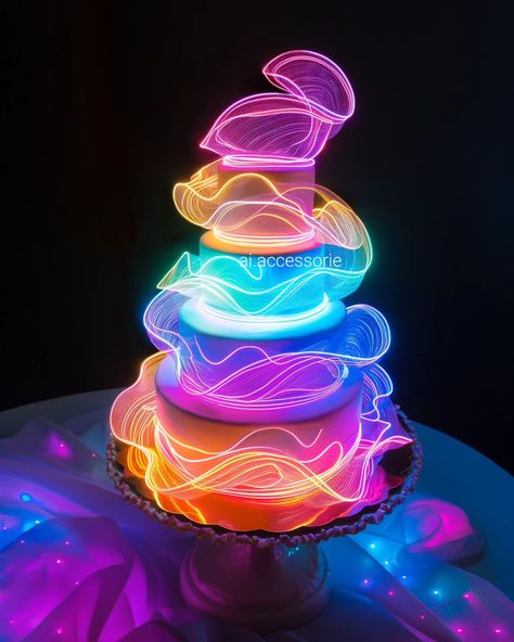 Neon cakes 🎂🎂🎂 would you have this on your bday or wedding 👀 #neon #cake #wedding #party Neon Theme Cake, Neon Wedding Cake, Neon Cake Designs, Black And Neon Birthday Cake, Neon Themed Birthday Party, Neon Cake Ideas, Neon Cloud, Cloud Birthday, Neon Cake