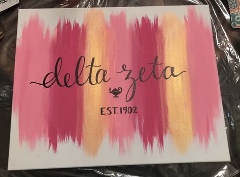 Delta Zeta Canvas  pink pink and gold ✨ Delta Zeta Canvas Painting, Tri Delta Canvas Painting, Delta Zeta Painting, Zta Paintings, Zeta Painting, Delta Zeta Canvas, Zeta Canvas, Theta Canvas, Delta Zeta Letters