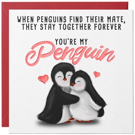 penguin valentines card Penguin Funny, Romantic Valentine Card, Valentines Card For Husband, Anniversary Card For Husband, Card Boyfriend, Anniversary Cards For Wife, Anniversary Cards For Husband, Penguins Funny, First Birthday Cards