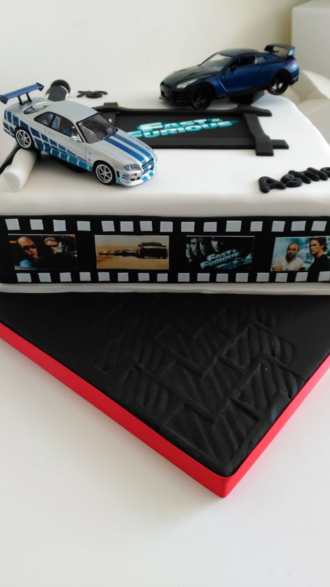 Fast and Furious inspired cake Fast And Furious Party Decorations, Fast And Furious Cakes Birthday, Fast And Furious Cake Ideas, Fast And Furious Birthday Party, Fast And Furious Birthday Party Ideas, Fast And Furious Party, Fast And Furious Birthday, Fast And Furious Cars, Car Birthday Cake