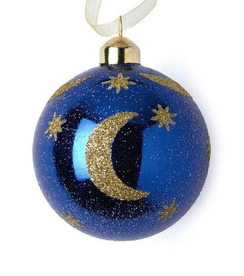 3" Christmas Star & Moon Navy Glass Ball Ornament by Place & Time | JOANN Christmas Beauty, Glass Ball Ornaments, Christmas Star, Joanns Fabric And Crafts, Ball Ornaments, Glass Ball, Room Ideas Bedroom, Craft Stores, Christmas Decor Diy