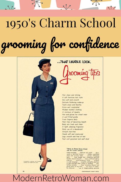 50s Beauty Tips, 1950s Routine, 1950s Self Care, 1950s Working Women, 1950s Etiquette, Lady Etiquette Tips Classy, 1950s Beauty Routine, School Confidence, Confidence Habits