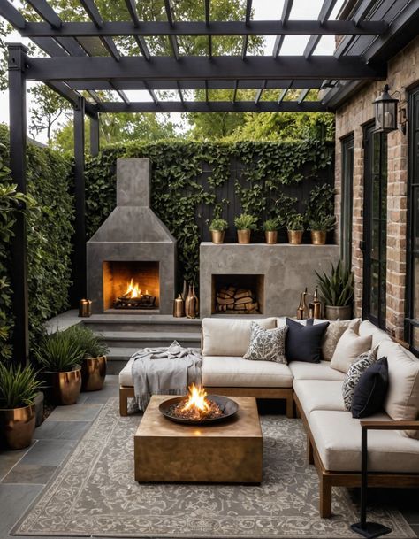 Terrace With Fireplace, Roof Patio Design, Greenhouse Fireplace, Medium Backyard Ideas, Outdoor Sitting Area Ideas, Garden Terrace Ideas, Cozy Outdoor Patio, Patio Cozy, Deck Terrace