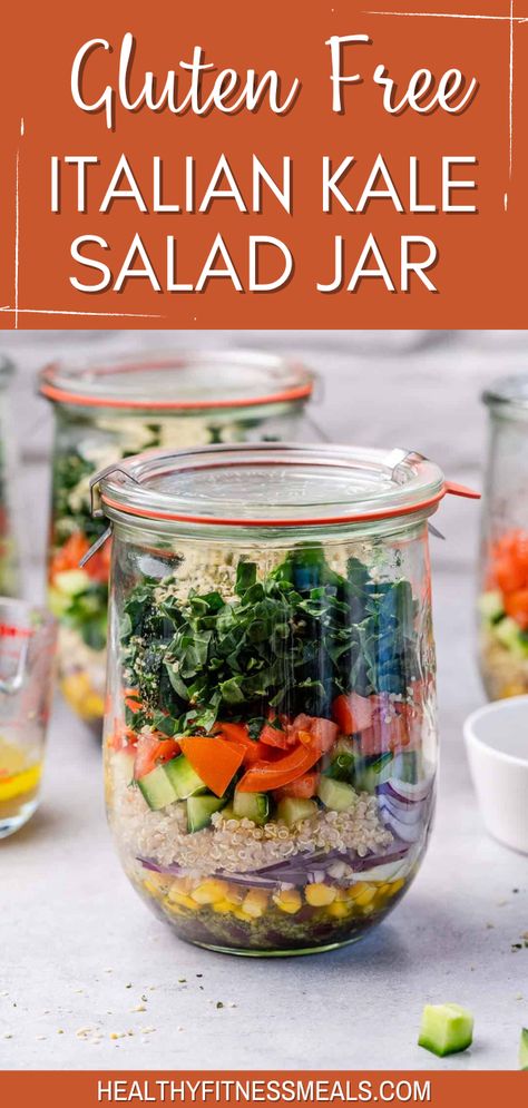 Kale Salad In A Jar, Sides For Dinner, Health Meal Prep, Family Meal Prep, Salad Jar Recipe, Gluten Free Italian, Fitness Meals, Paleo Meal Plan, Salad Meal Prep