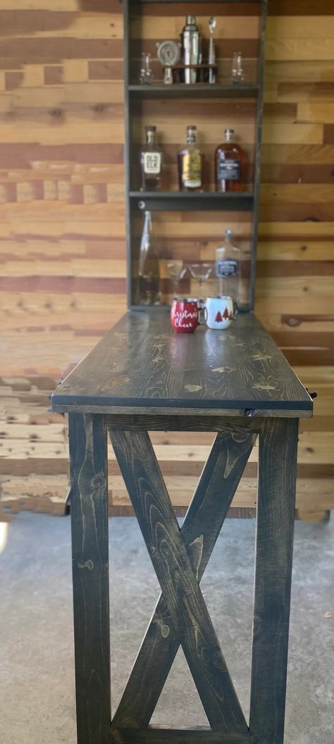 Rustic Murphy Bar Table Drop Down Table Dry Bar Murphy Desk Hidden Liquor Cabinet Bar Shelf - Etsy Small Theatre Room Ideas, Murphy Bar, Murphy Table, Live Edge Bar, Red Oak Stain, Special Walnut Stain, Tall Shelves, Drop Down Table, Rustic Sofa