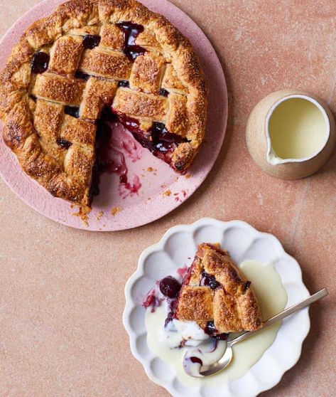 Ravneet Gill’s recipe for cherry lattice pie | Food | The Guardian Yoghurt Chicken, Ravneet Gill, Fancy Baking, Lattice Pie, Nadiya Hussain, Pastry Dishes, Curry Recipes Easy, Cherry Pie Recipe, Sweet Pies