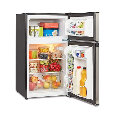 Free Shipping. Shop Cuisinart ® 3. 1 Cu. Ft. Compact Refrigerator with Freezer. Compact and classic in stainless steel, this modern mini fridge brings snacks and sustenance to dorm rooms, workshops, garages, studios and other small spaces. Small Refrigerator Ideas, Mini Fridge Snacks, Mini Fridge In Bedroom Aesthetic, Mini Fridge In Bedroom, Wine And Beer Fridge, Refrigerator Ideas, Small Fridge, Bamboo Flatware, Tiered Fruit Basket