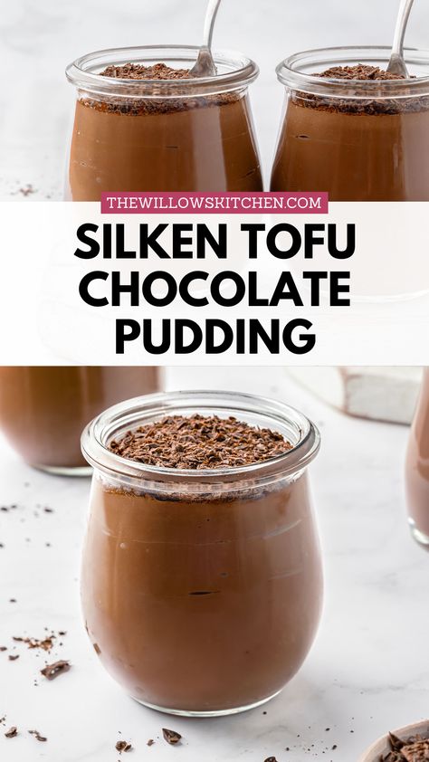 Photo of Silken Tofu Chocolate Pudding in jars Super Easy Vegan Desserts, Soft Tofu Recipes Vegan, Vegan Asian Dessert Recipes, Vegan Dessert Recipe, Firm Tofu Dessert Recipes, Healthy Vegan Chocolate Desserts, Silky Tofu Recipes Desserts, Raw Tofu Recipes, Vegan Pudding Recipe