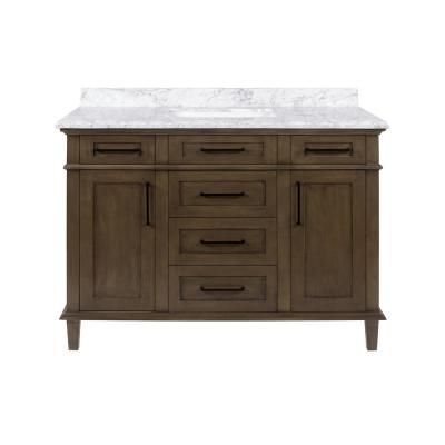 Sonoma 48 in. W x 22 in. D Bath Vanity in Almond Latte with Carrara Marble Vanity Top in White with White Basin Almond Latte, Cultured Marble Vanity Top, Mdf Cabinets, Ideal Bathrooms, Bathroom Redesign, Marble Vanity Tops, Double Sink Bathroom Vanity, White Sink, Wood Vanity