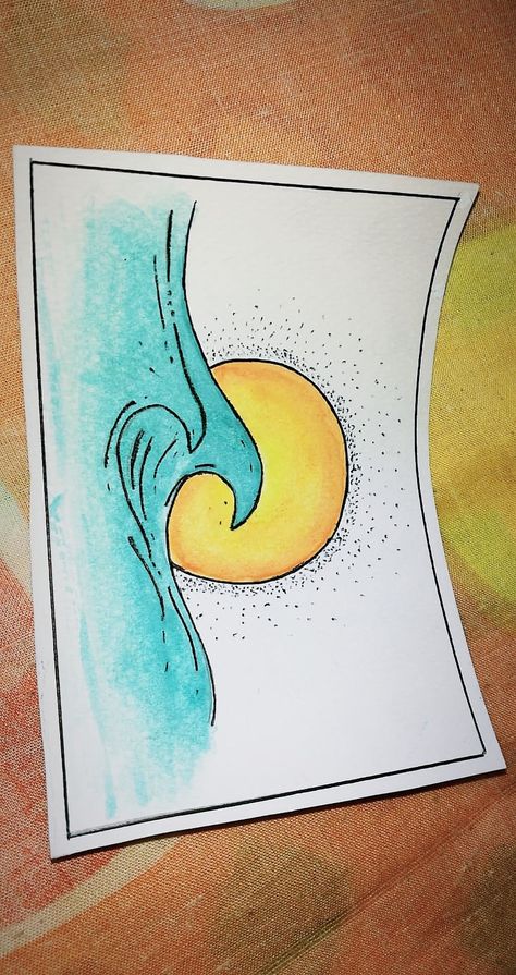 #Watercolors #minimal #sea #sun Ocean Waves Drawing Simple, Ocean Wave Drawing, Sun Doodle, Rasta Art, Ocean Drawing, Sea Drawing, Wave Drawing, Sun Drawing, Bday Cards