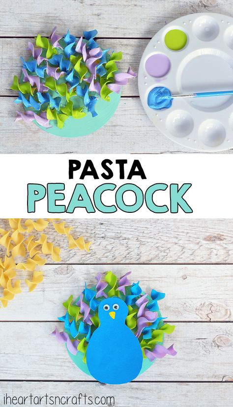 Make a Peacock out of colored pasta! Noodle Doodle, Pasta Crafts, Arts N Crafts, Noodle Art, Colored Pasta, Peacock Crafts, Crazy Kitchen, Pasta Art, Peacock Party