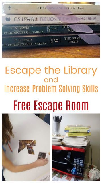 Problem solving practice for kids with a Free Escape the Library Book Themed Escape Room. Perfect for homeschool co-ops and small groups. #escaperoom #books #homeschoolcoop #kidsescaperoom #handsonlearning Library Escape Room Ideas, Teen Library Program Ideas, Book Themed Games, Free Escape Room Printable, Library Escape Room, Library Programs For Kids, Fun Library Activities, Passive Activities, Gamer Rooms