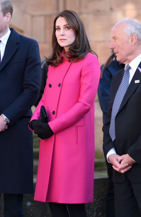 Kate Middleton's best coats - HOT PINK overcoat by Mulberry Pink Overcoat Outfit, Hot Pink Jacket Outfit, Hot Pink Coat Outfit, Overcoat Outfit, Hot Pink Coat, Pink Coat Outfit, Pink Jacket Outfit, Hot Pink Jacket, Kate Middleton Style