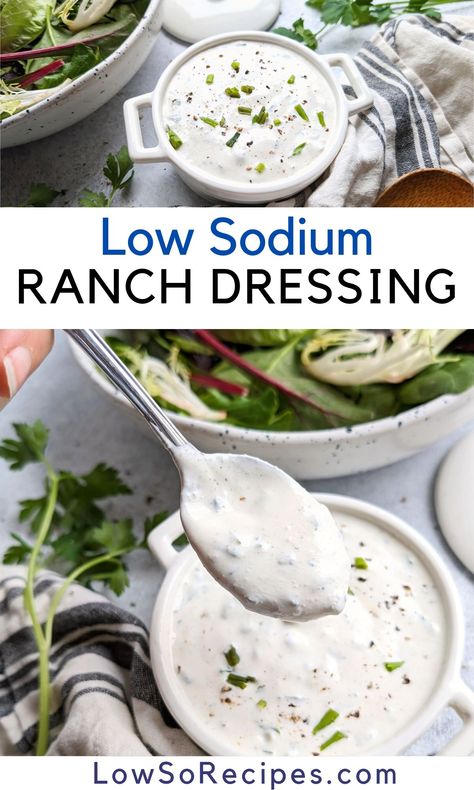 Low Fat Ranch Dressing Recipe, Low Sodium Ranch Dressing, Kidney Stone Diet Recipes, Low Sodium Dressing, Low Sodium Recipes Heart, Heart Healthy Recipes Low Sodium, Low Salt Recipes, Low Salt Diet, Cream Soup Recipes