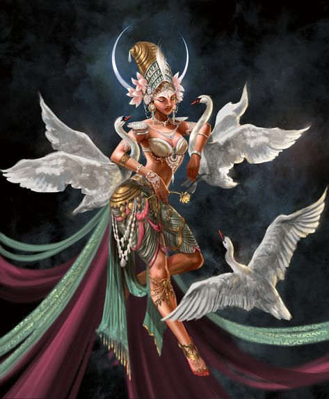 Goddess Of Knowledge, Goddess Saraswati, Iris Art, Dark Fairycore, Hindu Goddess, Ganesh Art, Body Design, Goddess Art, Knowledge And Wisdom