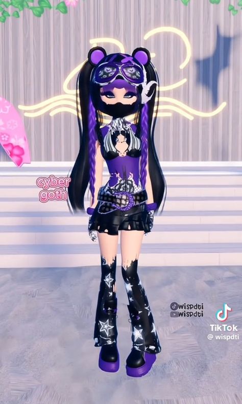 Cybergoth Dress To Impress, Cyberpunk Dress To Impress, Cybergoth Outfits, Cyper Punk, Cyberpunk Dress, Dti Theme, Hair Combos, Punk Dress, Dti Outfits