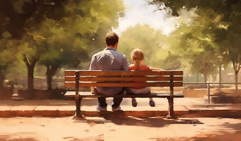 Dad Hugging Daughter, Cinematic Reference, Creative Animation, Table Drawing, Illustration Reference, Sitting On A Bench, 30 Day Drawing Challenge, Sunny Summer Day, Character Pictures