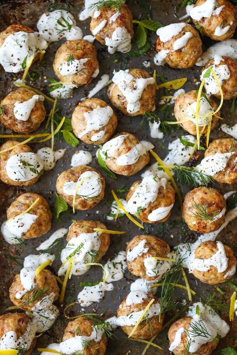 Greek Turkey Meatballs Yogurt Tzatziki Sauce, Greek Yogurt Tzatziki, Greek Turkey Meatballs, Turkey Mince Recipes, Greek Turkey, Homemade Greek Yogurt, Greek Meatballs, Turkey Meatball Recipe, Mince Recipes