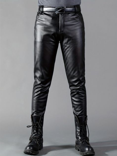 Men's Chic PU Pants, Casual Slim Fit Medium Stretch Faux Leather Biker Pants For Spring Fall https://share.temu.com/H50J1GzkrUA via @shoptemu Black Leather Pants Men, Dark Ritual, Wolf Headdress, Lederhosen Outfit, Streetwear Winter, Leather Pants Outfit, Hoodies Men Style, Mens Leather Pants, Biker Pants