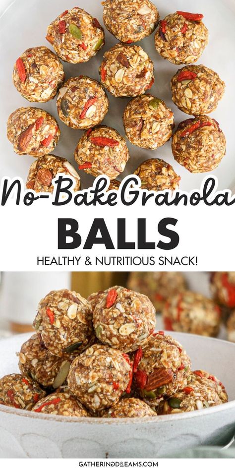 These no-bake granola balls are the perfect homemade snacks for kids. They are packed with healthy ingredients and take just minutes to prepare. Granola Mini Balls, Homemade Snack Recipes, Homemade Snacks For Kids, Granola Balls, Healthy Nutritious Snacks, Easy Homemade Snacks, Homemade Snacks Recipes, Healthy Travel Snacks, Almond Butter Recipes