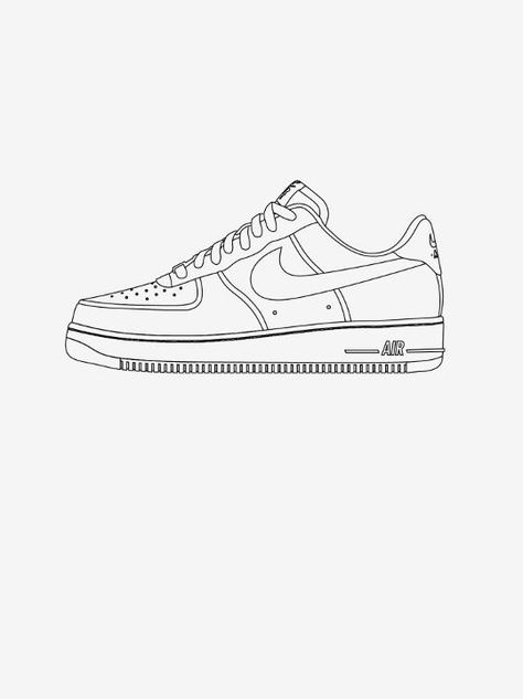 Airforce 1 Drawing Easy, Nike Air Jordan Drawing, Cool Shoe Drawings, Cute Shoe Drawings, Nike Air Drawing, Sneaker Coloring Page, How To Draw Nike Shoes, Nike Shoe Drawing, Nike Shoes Sketch