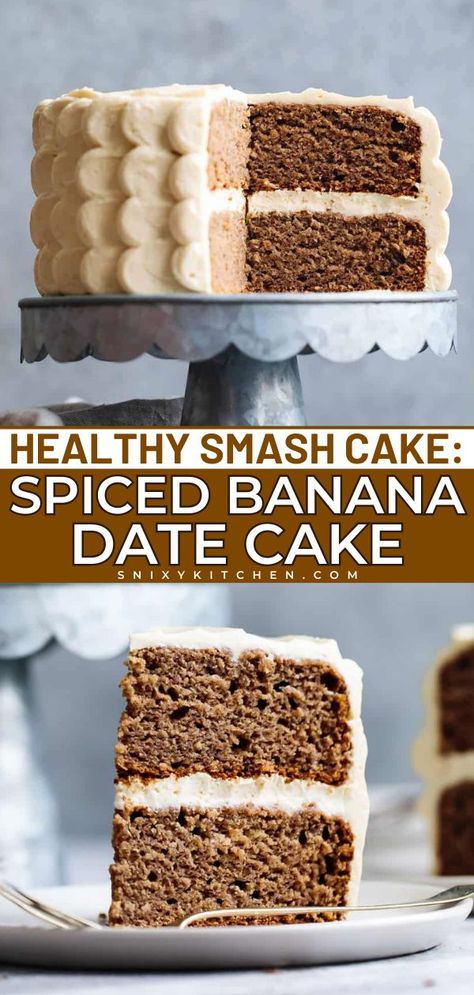 This Healthy Smashed Cake: Spiced Banana Date Cake is an easy delicious cake recipe that's gluten-free with maple cream cheese frosting. You have to try this healthy dessert recipe! Healthy First Birthday Cake, Gluten Free Cake Recipes Easy, Sugar Free Cake Recipes, Healthy Smash Cake, Healthy Birthday Cakes, Maple Cream Cheese Frosting, Smash Cake Recipes, Maple Cream Cheese, Gluten Free Cake Recipe