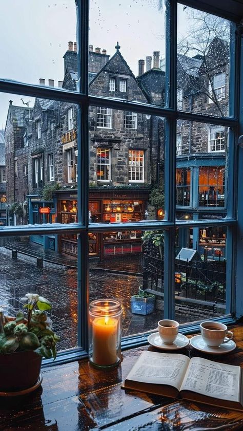 Old Coffee Shop Aesthetic, Old School Interior, Cozy Cafe Aesthetic, Calm Wallpapers, Cozy Cafe Interior, Cozy Village, Cozy Window, Cozy Coffee Shop, Oc Challenge