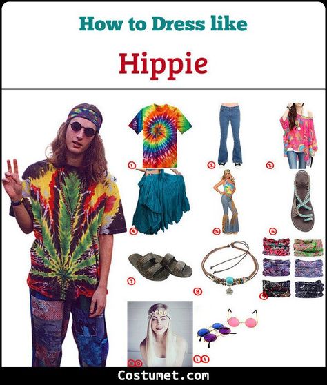 The Hippie Costume for Cosplay & Halloween 2021 Homemade Hippie Costume Diy, Hippie Outfits Costume, Hippie Dress Up Day, Hippie Diy Costume, Hippie Costume Ideas Diy, Hippie Outfits 70s Costume, Easy Hippie Outfits, Diy Hippie Costume For Women, Hippy Outfits Halloween