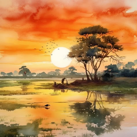 _good_morning_with_superb_scenario_of_nature NFT Morning Drawing Art, Seanery Nature Drawing, Water Colours Painting Landscape, Nature Drawing Colourful, Fantasy Landscape Art Nature, Nature Drawing Watercolor, Watercolor Paintings Scenery, Watercolor Landscape Paintings Nature Beautiful, Scenery Painting Canvas