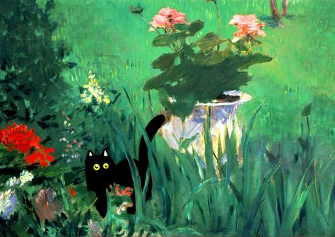 DIGITAL DOWNLOAD Cat in Flowers Manet. Black cat famous painting. Cat garden print. Funny cat print. Cat lover art. Cat lover gift. Cat art Cat In Flowers, Friendship Art, Painting Cat, Edouard Manet, Cat Poster, Above Bed Decor, Office Poster, Cat Garden, Art Cat