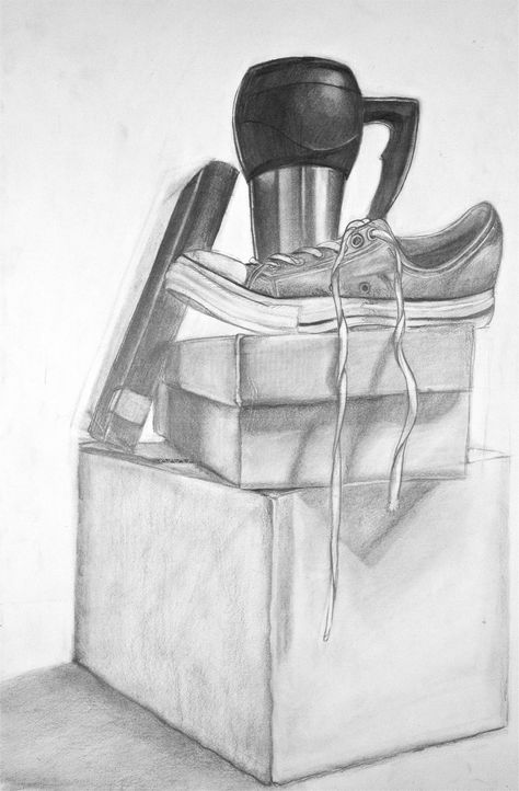 stacked up still life Random Objects, Still Life, Portfolio, Drawings, Art