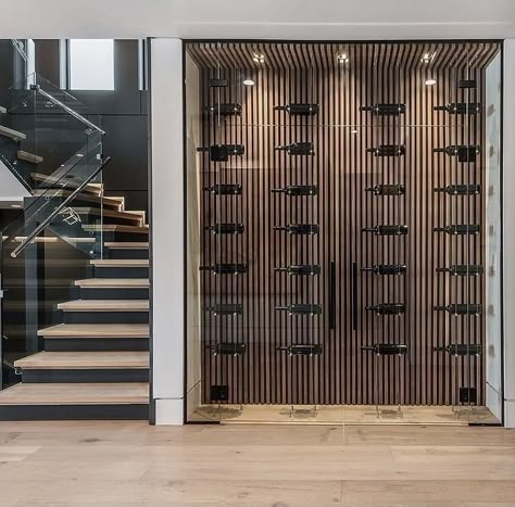 Wine Cellar Under Stairs, Zigarren Lounges, Under Stairs Wine Cellar, Wine Wall Display, Wine Bar Design, Wine Cellar Wall, Wine Storage Wall, Wine Room Design, Reno Tips