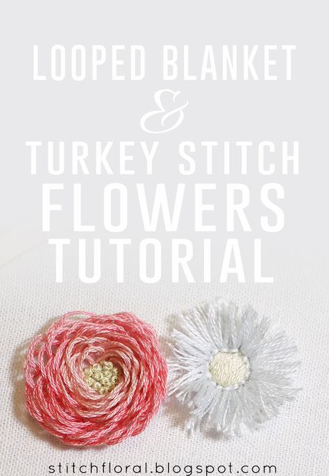 Looped blanket & turkey stitch flowers tutorial Looped Blanket Stitch Embroidery, Turkey Loop Stitch Embroidery, Turkey Stitch Tutorial, Yarn Embroidery Flowers, Embroider Flower Pattern, Turkey Stitch Embroidery, Turkey Stitch, Pendant Embroidery, Embroidery Stitches Flowers