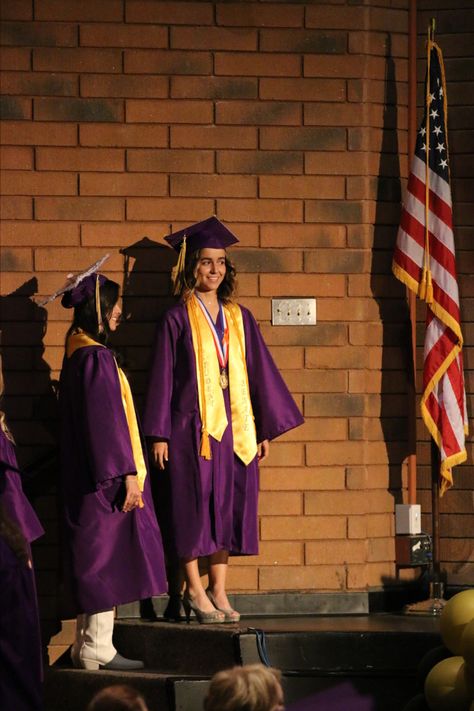 grad pic inspo, purple cap and gown, walking the stage Purple Graduation Gown, Graduation Gown, Cap And Gown, Grad Cap, High School Graduation, Graduate School, Graduation Cap, Purple