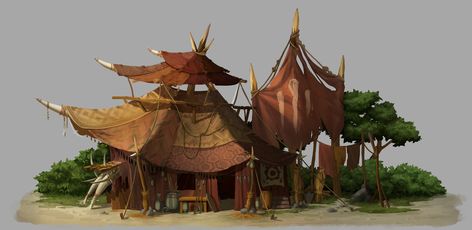 JuHong Art - Tribe house Orc Chieftain, Environment Props, Bg Design, Building Concept, Fantasy House, Fantasy Places, Scene Design, Prop Design, Environment Design