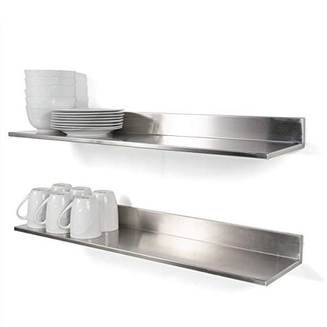 Stainless Steel 30.5”w, 8”d Kitchen Floating Shelves Set of 2, $95 Restaurant Shelving, Stainless Steel Kitchen Shelves, Heavy Duty Floating Shelves, Restaurant Plates, Wall Mounted Storage Shelves, Kitchen Floating Shelves, Metal Floating Shelves, Kitchen Shelves Organization, Kitchen Wall Shelves