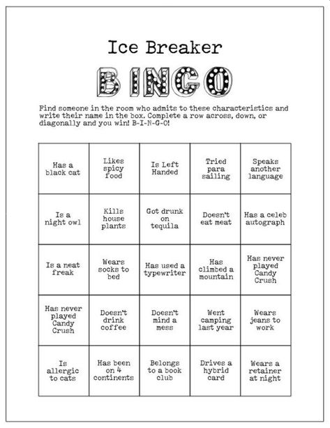 Sample Human Bingo Grids for Team Building - Teambonding Ice Breaker Bingo, People Bingo, Team Building Icebreakers, Human Bingo, Ice Breaker Game, Bingo Card Generator, Free Printable Bingo Cards, Bingo Card Template, Fourth Of July Crafts For Kids