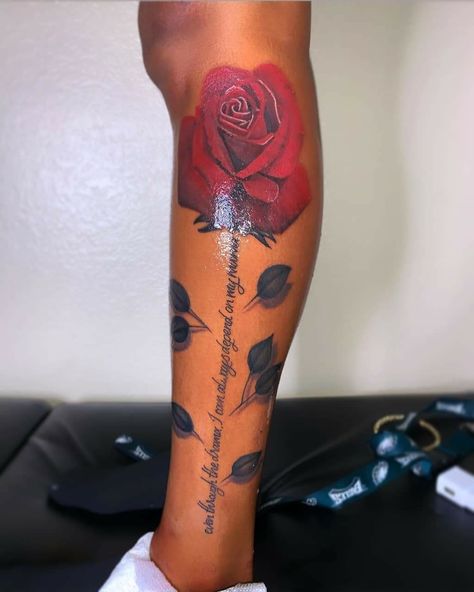 Pink Flower Tattoo Black Women, Love Yourself Tattoos For Women Forearm, Love Yourself Tattoos For Black Women, Pink Tattoos On Black Women, Baddie Leg Tattoos, Girl Arm Tattoo Ideas Black People, Small Feminine Tattoos, Cute Thigh Tattoos, Girl Arm Tattoos