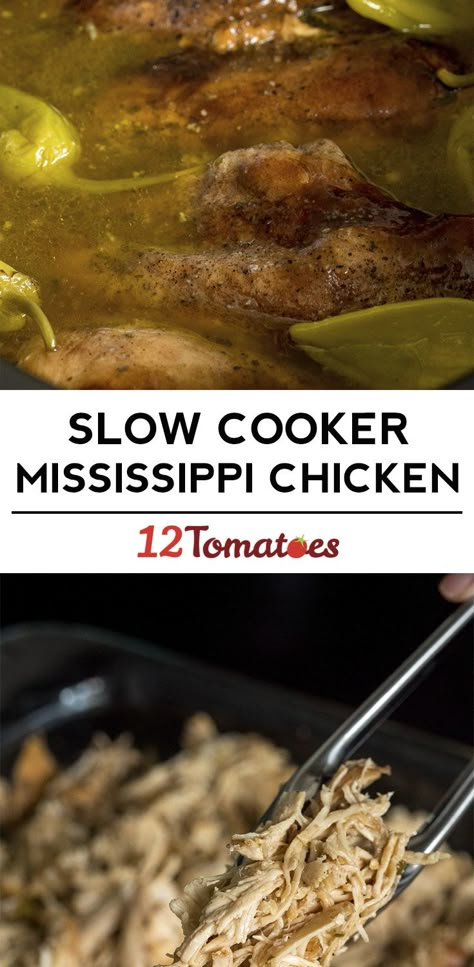 Slow Cooker Mississippi Chicken Mississippi Chicken, Crock Pot Dishes, Crock Pot Dinners, Crock Pot Ideas, Crockpot Ideas, Crockpot Dinners, Chicken Entrees, Slow Cooked Meals, Crock Pot Chicken