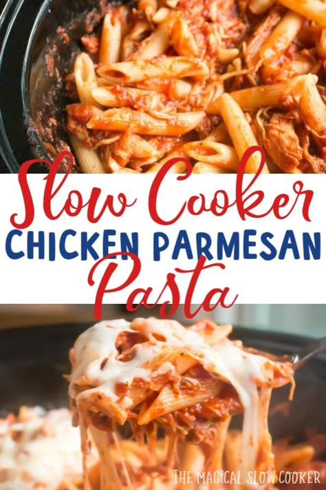 Chicken Parmesan And Pasta, Chicken Tomato Sauce, Slow Cooker Kip, Slow Cooker Chicken Parmesan, Magical Slow Cooker, Chicken Tomato, The Magical Slow Cooker, Vegetarian Crockpot Recipes, Chicken Parmesan Pasta