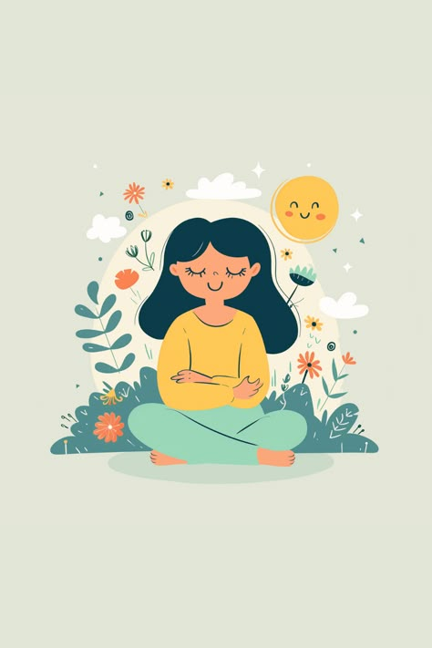 "Discover the essence of tranquility with this minimalist illustration of a peaceful girl. With serene simplicity, this artwork captures the calmness and inner peace that radiates from within. Let its gentle lines and soft colors soothe your soul and inspire a moment of quiet reflection."
#MinimalistArt #PeacefulGirl #TranquilityIllustration #Minimalism #InnerPeace #SerenityArt #MinimalistIllustration #Calmness #QuietReflection #SimpleBeauty #colorstoryteller #minimalistillustration #illustration art Calming Illustration Art, Peace Of Mind Illustration, Calm Mind Illustration, Inner Peace Illustration, Calming Illustration, Meditation Aesthetic Illustration, Calm Illustration, Meditation Pose, Meditation Poses