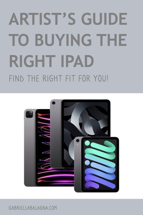 Artist Guide to Buying the Right iPad for Art! | Find the right fit for you, whether it's iPad Pro, iPad Air, or iPad Mini. This helpful article gives the pros and cons of each model, and will help you find the best drawing tablet for making digital art. Also discover info about Apple Pencil and other fun iPad accessories for drawing. Latest Ipad, Ipad Pro Art, Pro Art, Drawing Accessories, Best Ipad, Ipad Drawings, Best Drawing, Ipad Accessories, Simple Photo